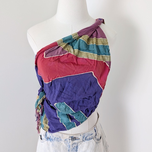 Indonesia Sarong Scarf Jewel Toned Rectangular Fringe Geometric - Picture 1 of 13